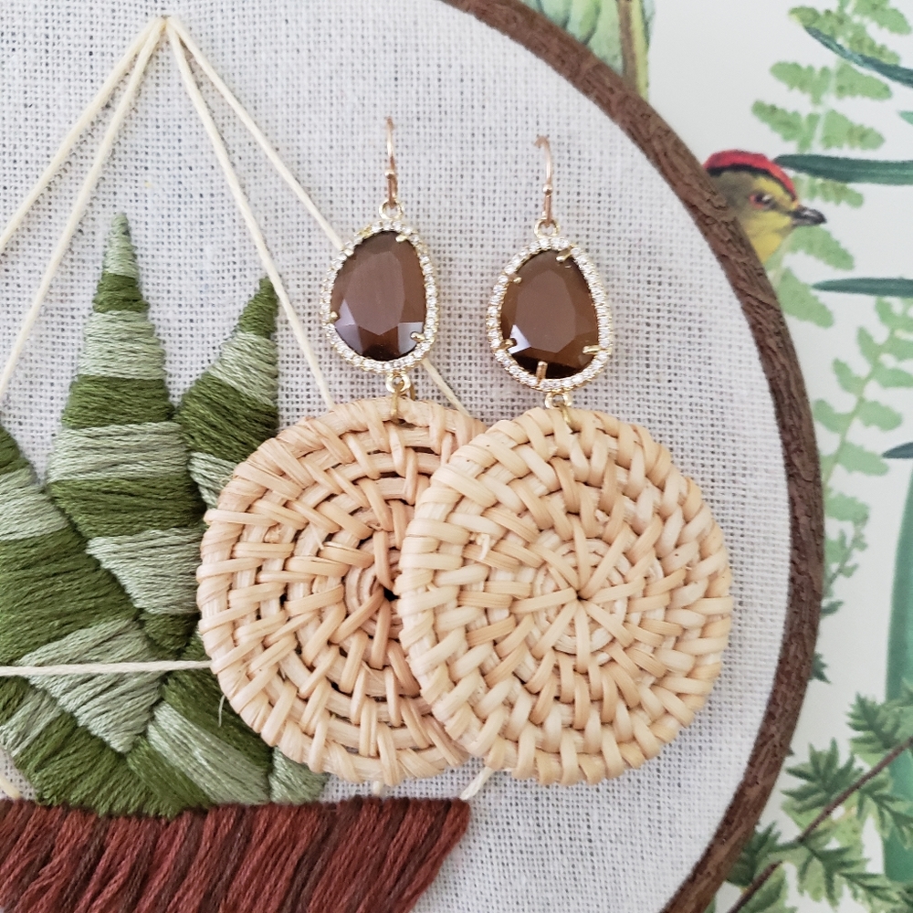 Chunky Rattan Pave Stone Earrings
